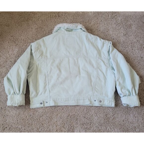 Levi's Corduroy Women's Size XL Jacket Polyester Fur Sherpa Light Green Trucker - Picture 2 of 5